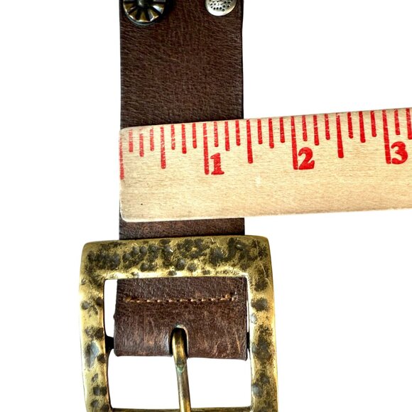Vintage Leather Embellished with Hammered Brass Buckle Belt Women\'s Brown main image 4